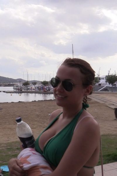 Cute Girl Green Bikini Beach Jerk