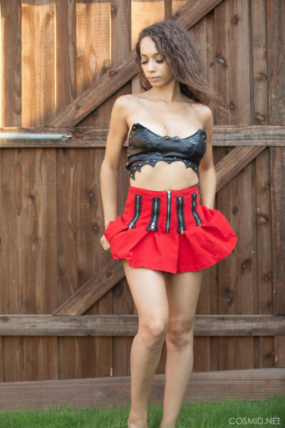 Cassie Marks Takes Off Her Plaid Skirt Outside Cosmid