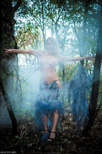Nikki Sims does nude halloween as dark angel